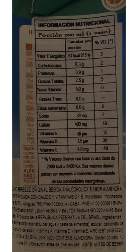 Imagen 3 de 10 de Almond Breeze Leche De Almendra X 6 Original Sin Azucar