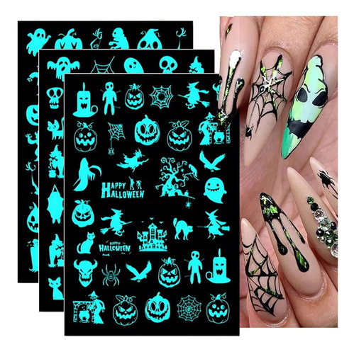 6 Hojas De Calcomanías De Arte De Uñas De Halloween, Calcoma