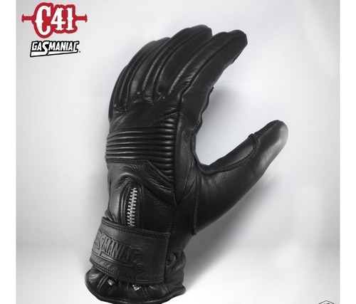 Guante Moto Cuero Gas Maniac E-41 Negro