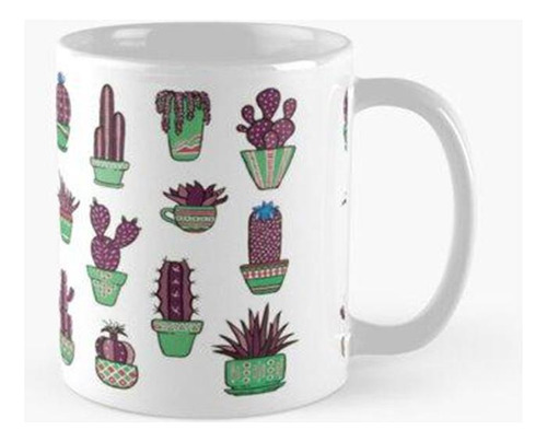 Taza X4 Cactus En Macetas Verdes Calidad Premium