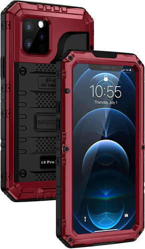Funda Para iPhone 12 Pro Max Impermeable Roja Negra