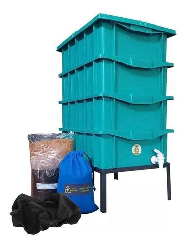 Kit Compositeira Doméstica Minhocário Com Minhocas E Suporte