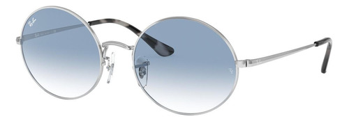 Óculos de sol Ray-Ban I-Shape Oval 1970 Standard armação de metal cor polished silver, lente light blue de cristal degradada, haste polished silver de metal - RB1970