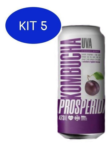 Kit 5 Evolive Kombucha Prosperidade - Uva 473ml
