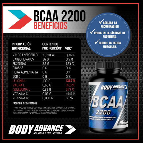 Bcaa 120 Comprimidos. Aminoácidos. Body Advance