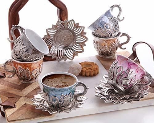 Juego De 6 Tazas De Café Turco De Porcelana De Lujo Y Platil