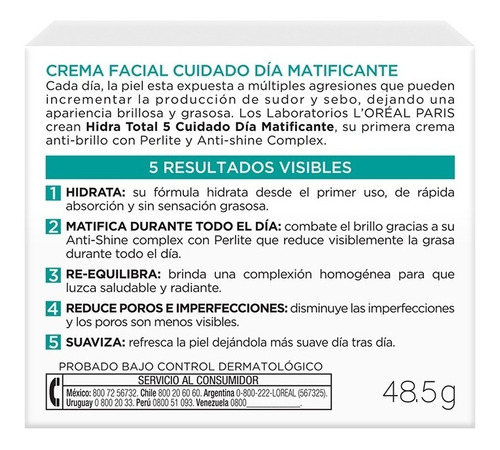 Crema Facial L'oréal Paris Matificante Hidratante 50 Ml