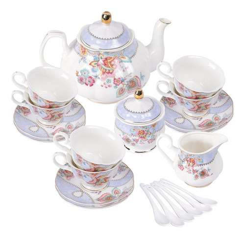 Juego De Té   De Porcelana Con Flores Moradas,  De Taza Jdt