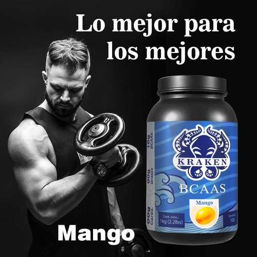 Aminoácidos Bcaas Polvo Kraken 1kg Sabores 100 Servicios Mango