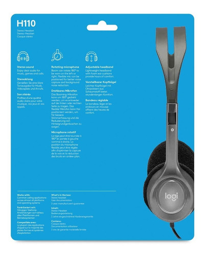 Auricular Con Microfono Logitech H110 Stereo Mini Plug Doble