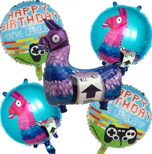 Set Globos Metalizados Personajes Infantiles Llama 5 Unid.