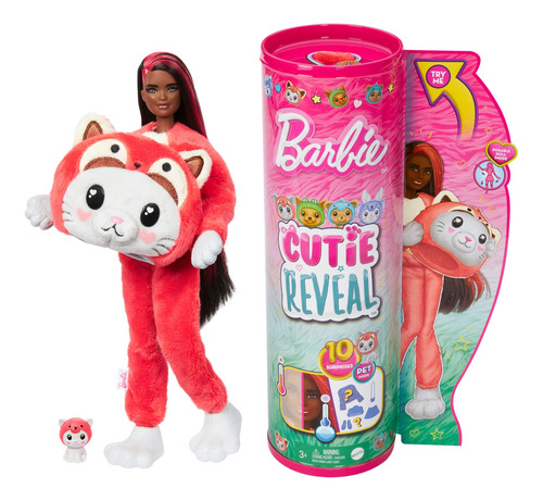 Barbie Cutie Reveal Muñeca Gatito Disfrazado De Panda Rojo