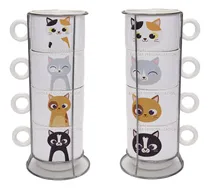 Comprar Set Pocillos Lindos Gatos X4 Unidades Mugs Apilables Taza