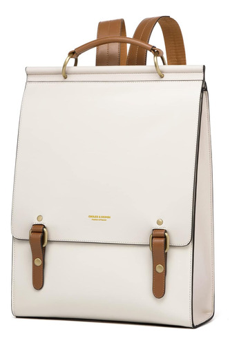 Mochila De Cuero Estilo Vintage Con Correa - Blanco & Marron