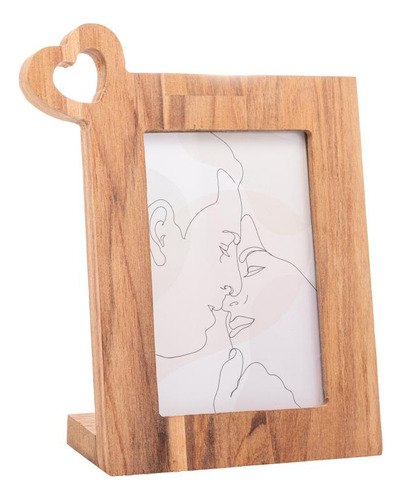 Porta Retrato Woodart Teca Coração De Madeira 10cm X 15cm Cor Marrom Liso
