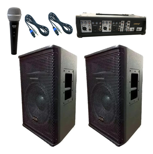 Imagen 1 de 10 de Combo Sonido Mixer Potenciada + Cajas + Microfono Shure Liq#
