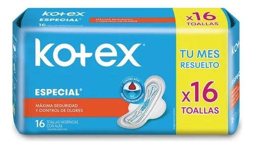 Kotex Especial Centro Azul 16 Toallitas Higiénicas Max Segur