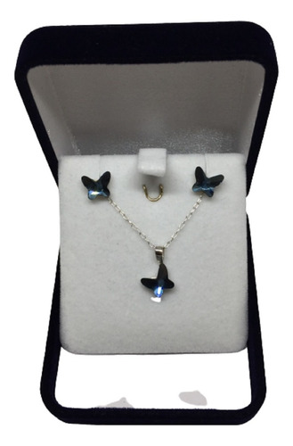 Conjunto Mariposa Denim Blue, Made With Swarovski.