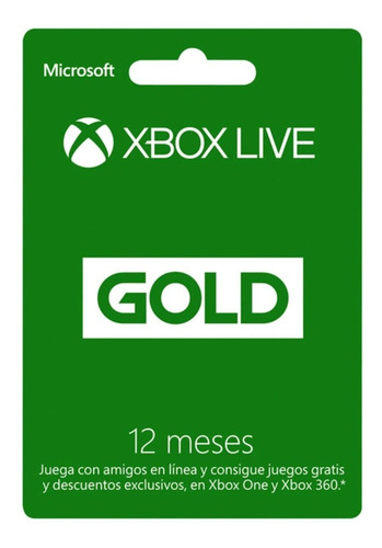 Imagen 1 de 2 de Tarjeta De Regalo Xbox Live Gold De 12 Meses (en D3 Gamers)