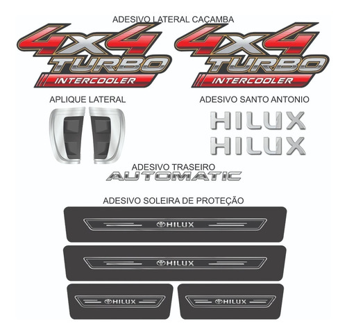 Kit Adesivos Acessórios Toyota Hilux 4x4 Soleira Aplique