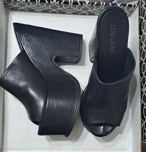 Zapatos Plataforma Cuero Negro Marca Paruolo Nro38 -poco Uso