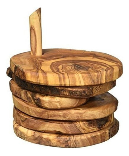 Conjunto De Posavasos Rustico Naturally Med Olive Wood