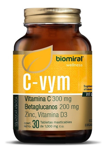 Vitamina C Betaglucanos Zinc Y Vitamina D3 C/30 Tab Biomiral Sabor Tabletas Masticables
