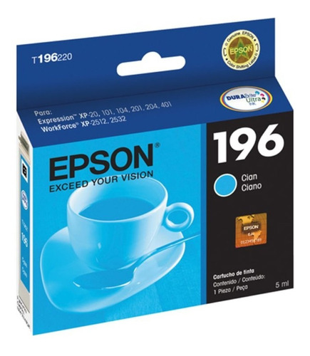 Cartucho Original Epson T196 Cian T196220 Xp201 Xp401 Xp411