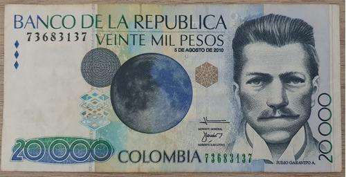 Billete De 20000 Pesos Colombianos. 5 De Agosto Del 2010