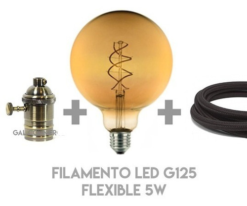 Imagen 2 de 8 de 3 Portalampara Con Lampara Led Golde Y Cable Textil Y Floron