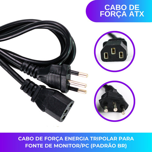Kit 95 Cabo De Força Cpu Computador Pc Monitor 3 Pinos 1.8m