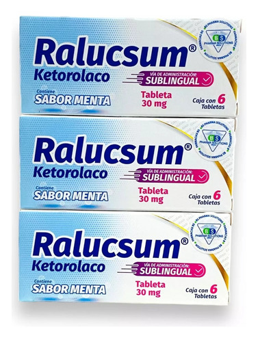 3 Cajas Ralucsum Ketorolaco Sublingual C/6 Tabs Sabor Menta