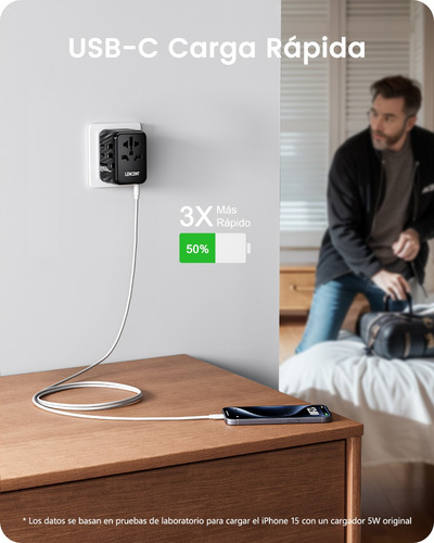 Adaptador Enchufe Viaje Universal Cargador 2 Usb Y 3 Tipo C