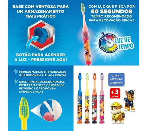 Escova Dental Patrulha Canina Com Luz Pisca Por 60 Segundos