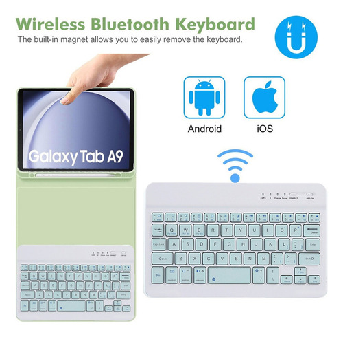 E Funda C/teclado, Mouse Y Lápiz P/galaxy Tab A9 8.7 Verde