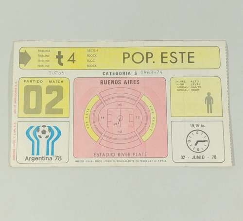 Entrada Mundial 1978 - Partido 02 Argentina Vs. Hungria (Usado)