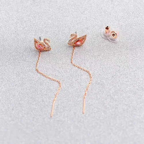 Pendientes Modernos Con Borlas De Cisne Rosa Rojo Estilo Ins