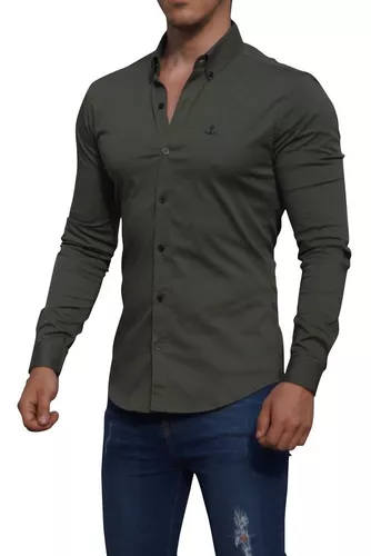 Camisa-manga-larga-color-verde  Camisas manga larga hombre, Ropa casual  hombres, Camisas hombre