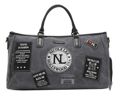 Maleta De Mano Nicole Lee De Mezclilla Con Parches Ss24 Color Gris