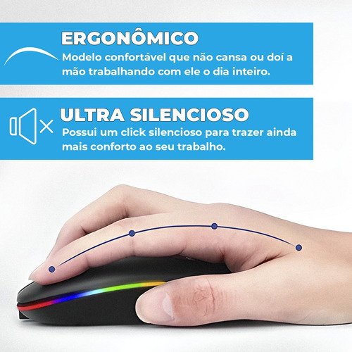 Mouse recarregável sem fio Rgb Color 2.4g Bluetooh Silencioso