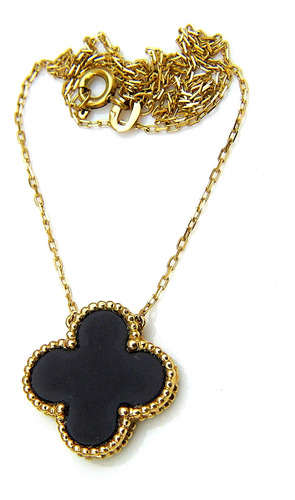 Cadena Dije Oro 18k Trébol De 4 Hojas Onix L40cm 5,7gr