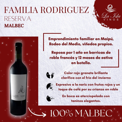 Imagen 2 de 10 de Vino Familia Rodriguez Reserva Malbec X 6 X 750ml. --