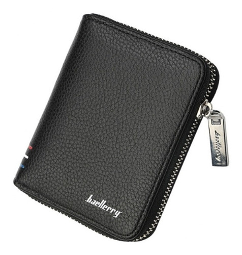 Cartera Billetera Monedero De Piel Para Hombre Caballero Color Negro Forma 2 Diseño De La Tela Liso