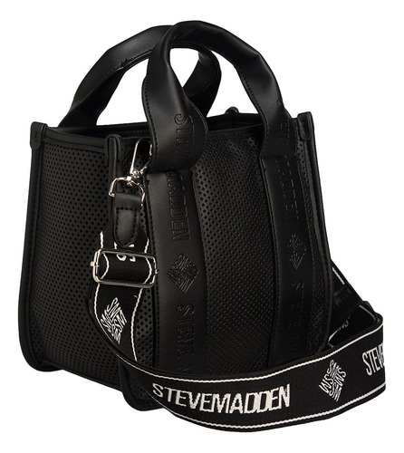 Satchel Bwebber Perf Black Steve Madden Bags Acabado De Los Herrajes Níquel Color Negro Correa De Hombro Negro Diseño De La Tela Lisa
