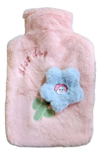 Bolsa De Agua Caliente 1 L Con Funda De Peluche Con Flor Rosa