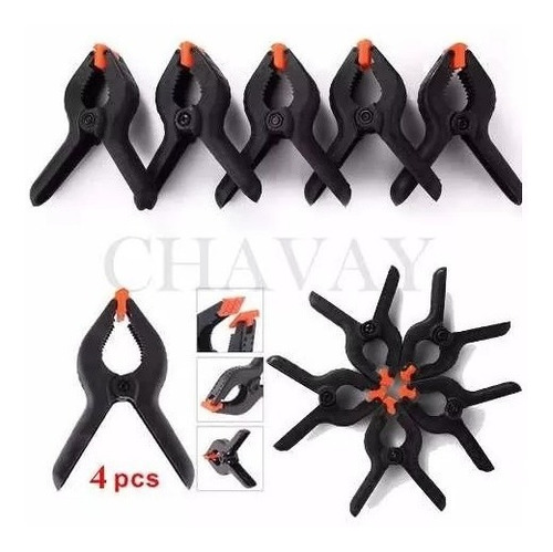 Imagen 9 de 9 de Prensas De Mano Plastica 3 Pulgadas Clip X 4 Unidades Chavay
