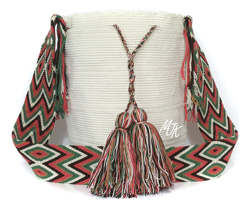 Mochila Wayuu Unicolor Blanco Hueso Grande Original