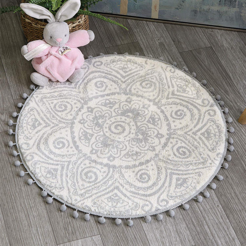 Haocoo Alfombra Redonda Bohemia 2 Pie Circular Pompon Fleco