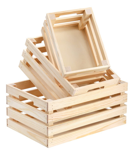 Youeon Juego De 3 Cajas De Madera Rstica Con Asas, Cajas De