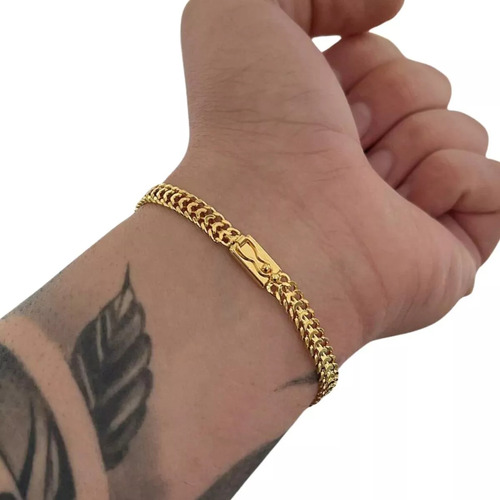 Pulseira Masculina Lacraia 6mm Banhada A Ouro 18k Garantia